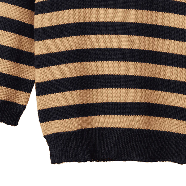 Merino Knit Pullover Navy/Caramel Stripe