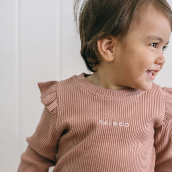 Frill Ribbed Two Piece Powder Pink