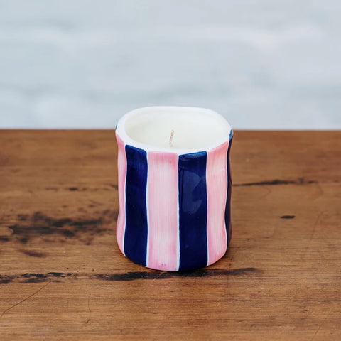 Cardigan Caramel Vanilla Pink & Navy Stripe Candle Medium