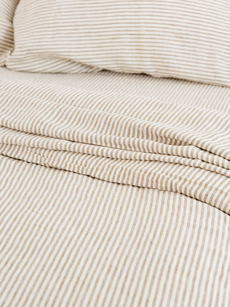 Linen Duvet Cover in Olive Stripe