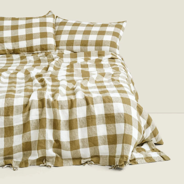 Linen Duvet Cover in Olive Check