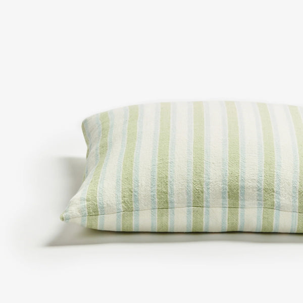 Linear Buff Green Striped Linen Cushion 50cmx50cm