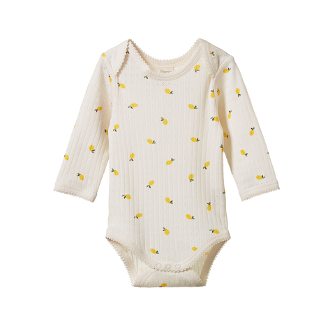 Pointelle Long Sleeve Bodysuit Lemon Print