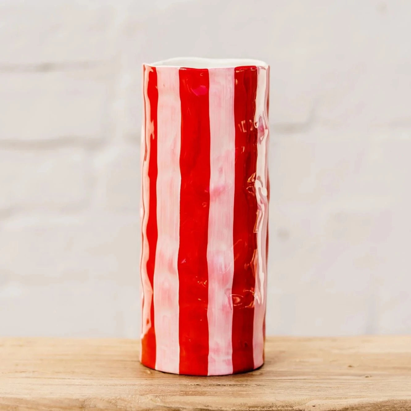 Medium Pink & Red Stripe Vase