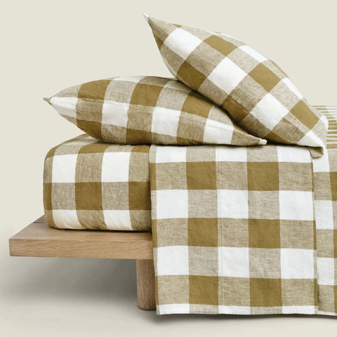 Linen Fitted Sheet in Olive Check