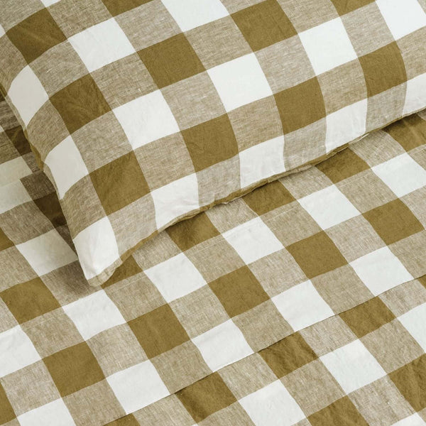 Linen Duvet Cover in Olive Check