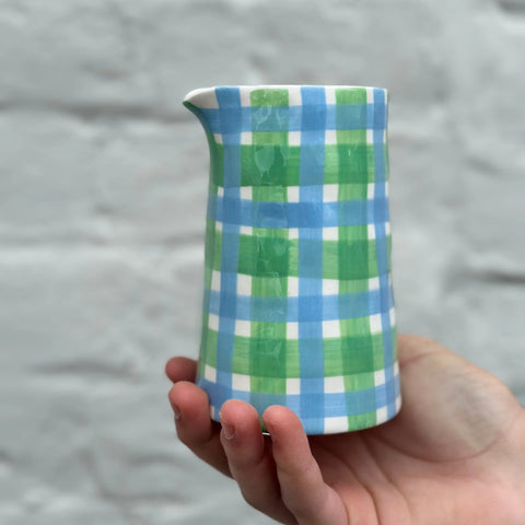 Milk Jug Blue & Green Gingham