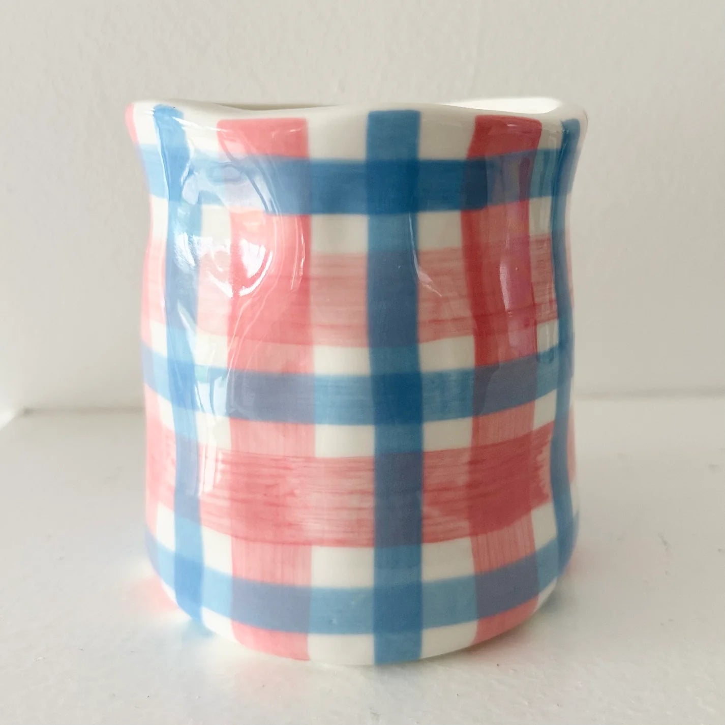 Lover Peony Suede Pink & Cornflower Blue Gingham Candle Small