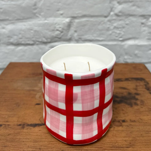 Vanilla, Tonka and Brown Sugar Pink & Red Gingham Candle Large