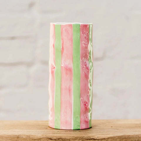 Medium Pink & Green Stripe Vase