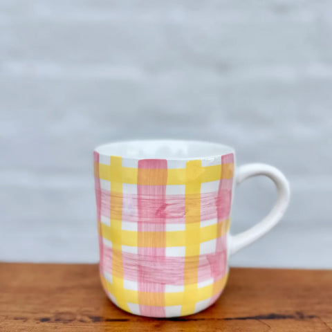 Pink and Yellow Gingham Mug