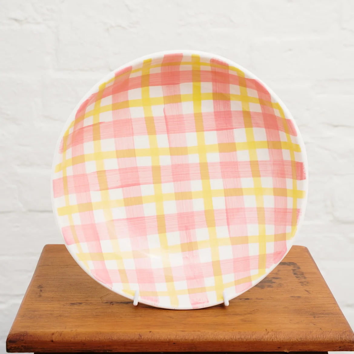 Salad Bowl Pink & Yellow Green Gingham