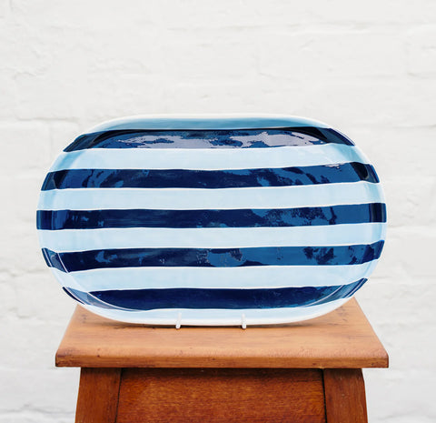 Oval Platter Navy & Cornflower Stripe