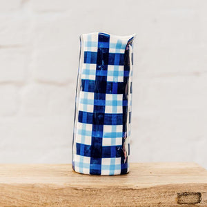 Medium Navy & Cornflower Blue Gingham Vase