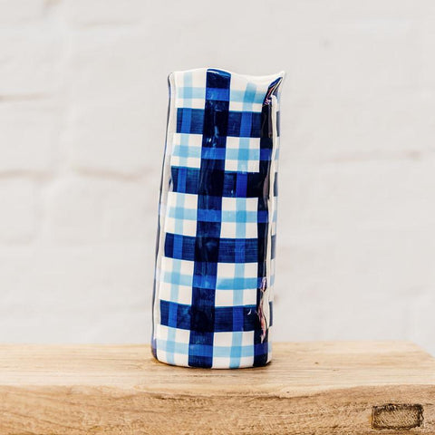 Medium Navy & Cornflower Blue Gingham Vase