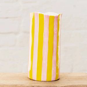 Large Pink & Yellow Stripe Vase