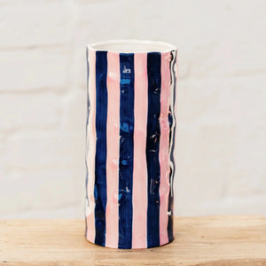 Large Navy & Pink Stripe Vase