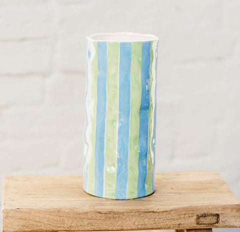 Large Blue and Green Stripe Vase