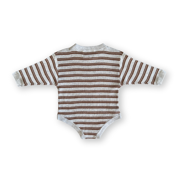 Ribbed Stripe Romper Grey Marle/Brown