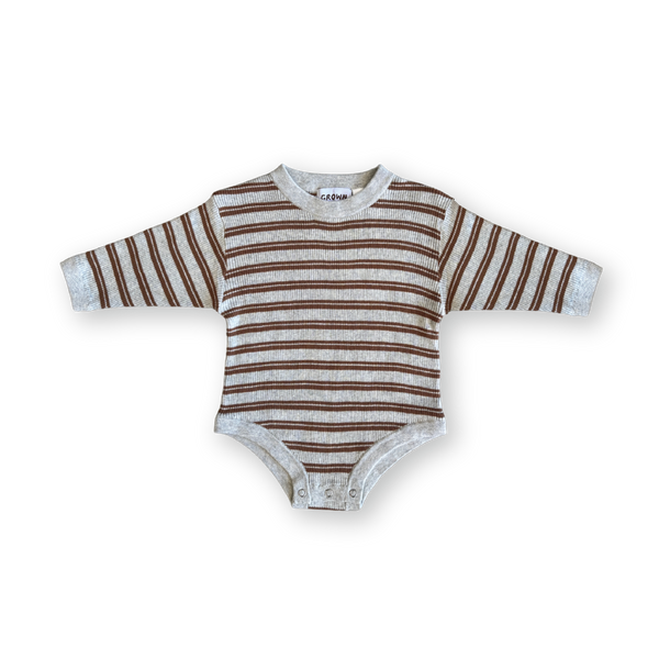Ribbed Stripe Romper Grey Marle/Brown