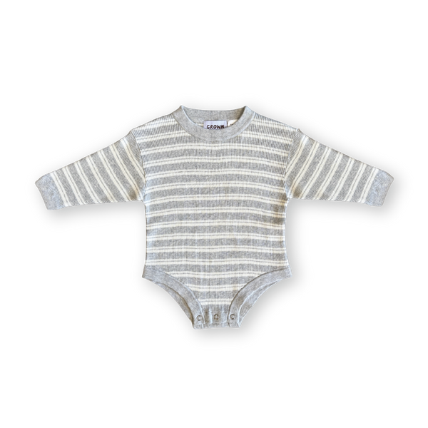 Ribbed Stripe Romper Grey Marle/Milk