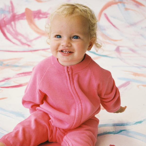 Organic Knit Zipper Starsuit - Bright Sorbet