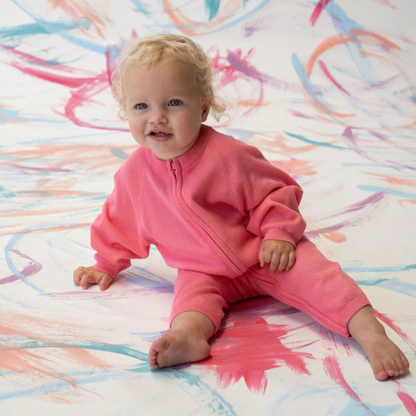 Organic Knit Zipper Starsuit - Bright Sorbet