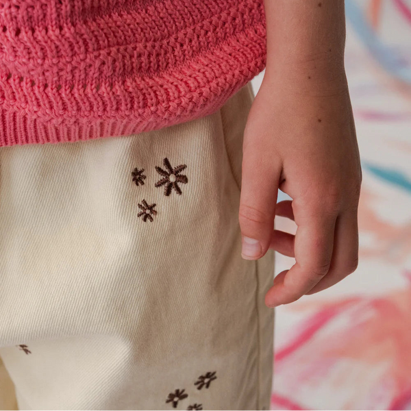 Organic Denim Wild Flower Embroidery Pant Milk