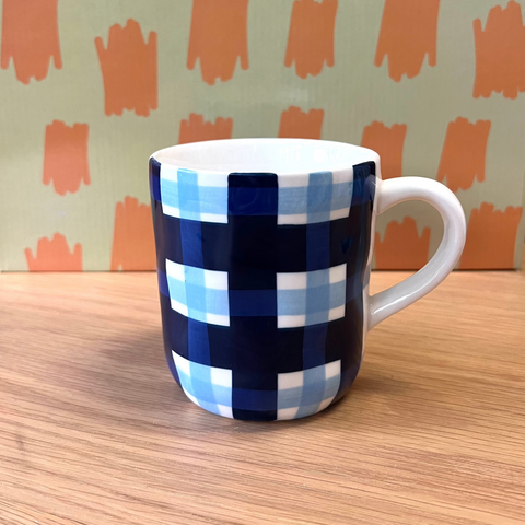 Navy and Blue Gingham Mug