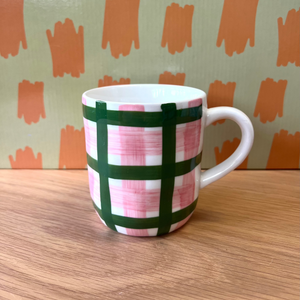 Pink and Forest Green Gingham Mug