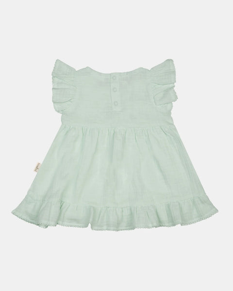 Toshi Baby Dress Sammy Sage in soft sage green for infants, featuring a comfortable and adorable design for baby clothes.