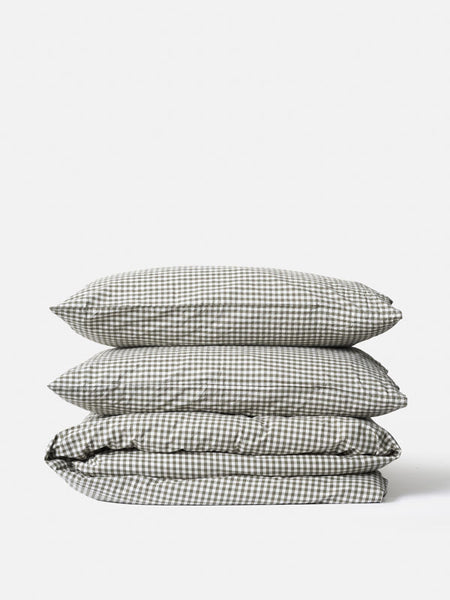 Gingham Organic Cotton Duvet Cover Olive