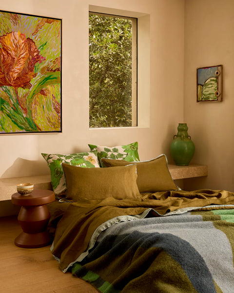 Geometric green Mohair Throw