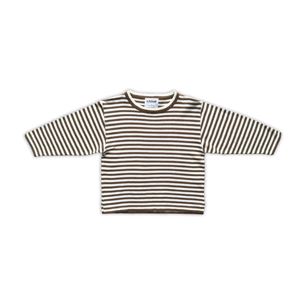 Organic Essential Stripe LS Knit Tee - Espresso