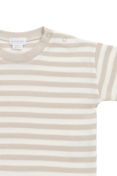 Organic Cotton Waffle Leith Tee Staple Stripe Oat/Cloud