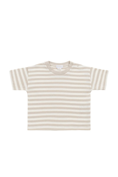 Organic Cotton Waffle Leith Tee Staple Stripe Oat/Cloud