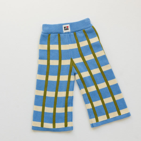 Organic Cotton Check Knit Pant Bluebird