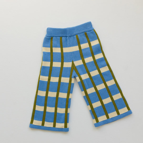 Organic Cotton Check Knit Pant Bluebird
