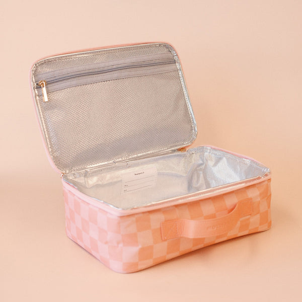 Peach Check Large Lunch Bag