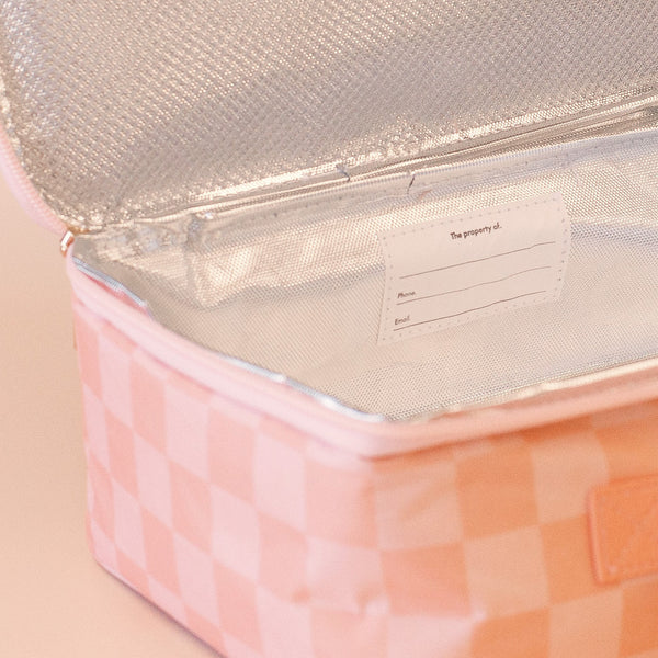 Peach Check Large Lunch Bag