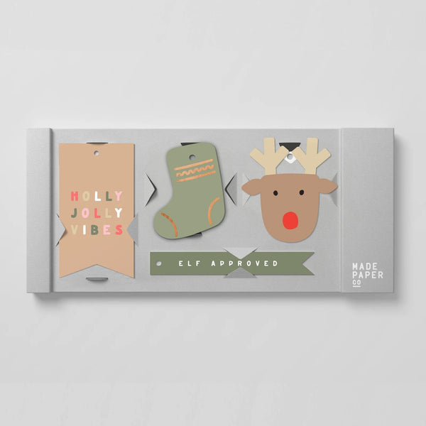 Holly Jolly 20pk Gift Tags (pine green, tan)