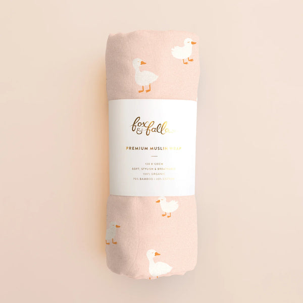Pink Ducks Organic Muslin Wrap Swaddle