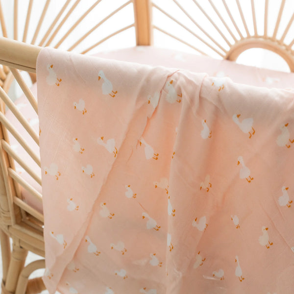 Pink Ducks Organic Muslin Wrap Swaddle