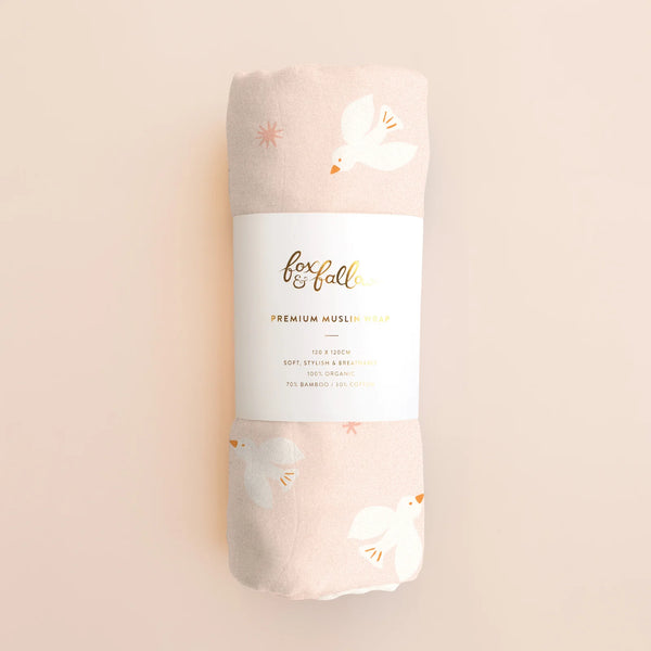 Pink Doves Organic Muslin Wrap Swaddle