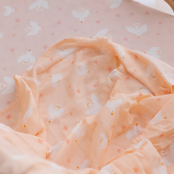 Pink Doves Organic Muslin Wrap Swaddle