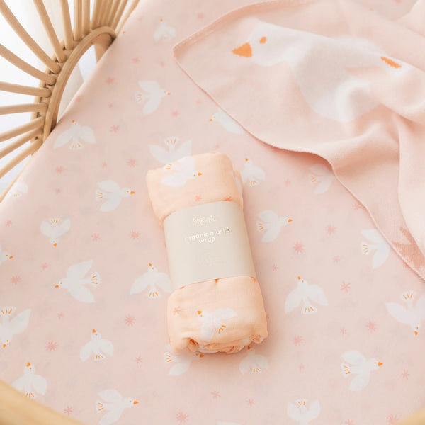 Pink Doves Organic Muslin Wrap Swaddle