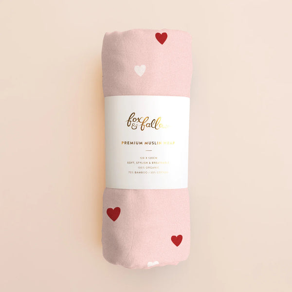 Little Hearts Organic Muslin Wrap Swaddle