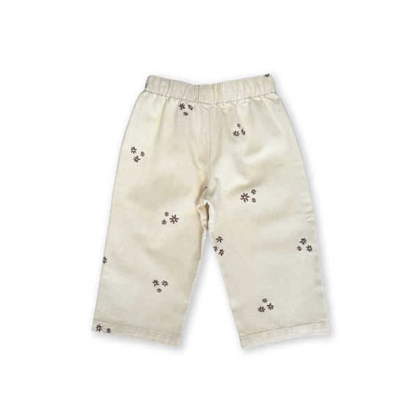 Organic Denim Wild Flower Embroidery Pant Milk
