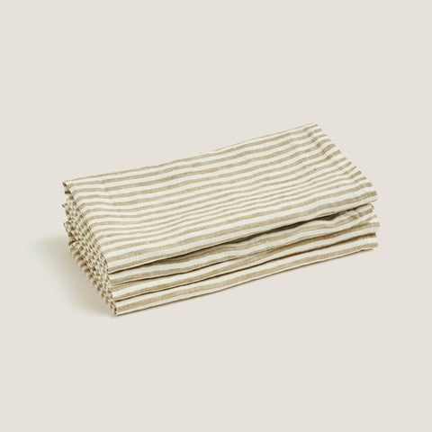 Olive Stripe Linen Napkin Set