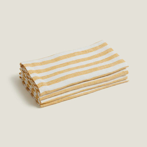 Yellow Stripe Linen Napkin Set